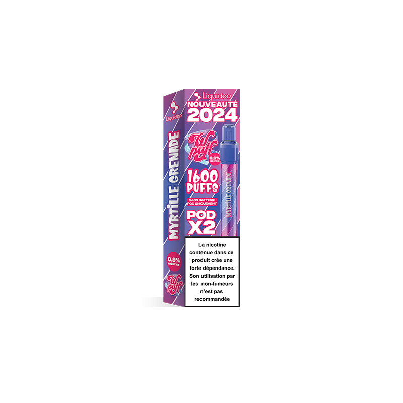 Liquideo Wpuff Pod 2.0 Myrtille Grenade | 1600 puffs – 2 pods