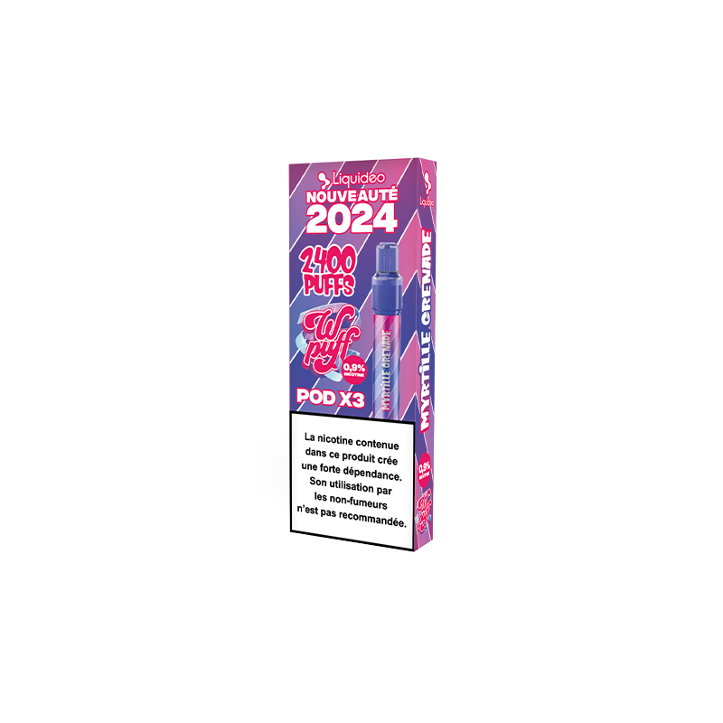 Liquideo Wpuff Pod 2.0 Myrtille Grenade | 2400 puffs – 3 pods + batterie